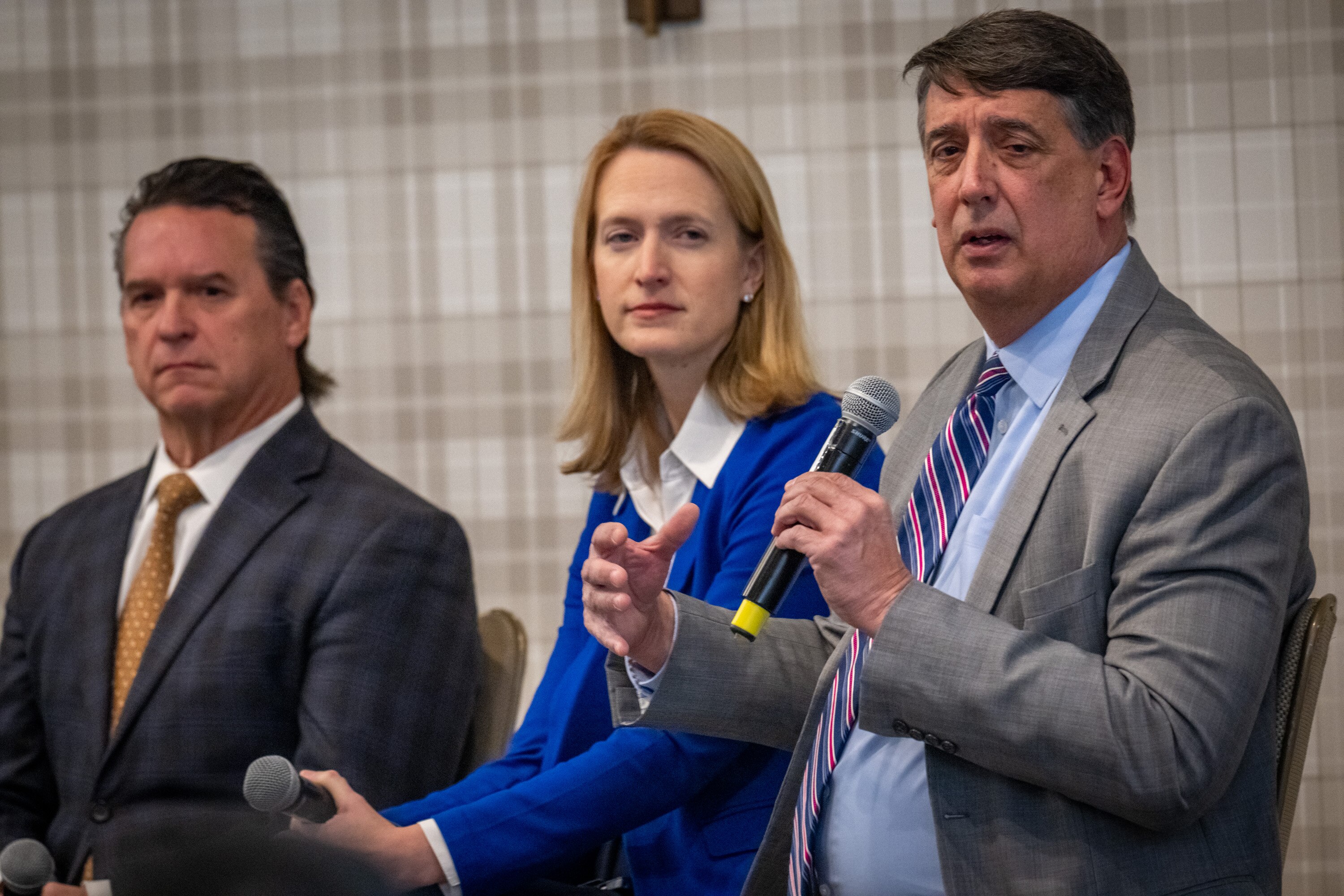 Sen. Stephen Hershey Jr., Maryland Comptroller Brooke Lierman and Sen. Guy Guzzone discuss the state’s budget challenges during The Baltimore Banner’s Inside the Legislative Session event.
