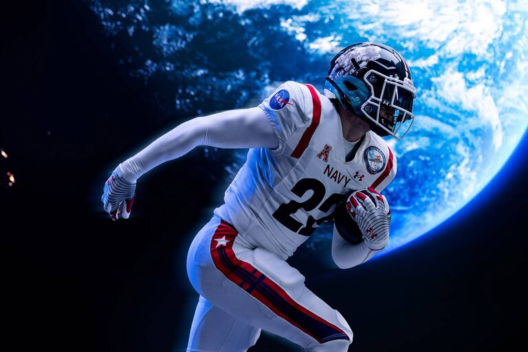 Navy will wear NASA-themed uniforms Saturday during the game with Army. Congress has passed a rule that none of this year's graduating service academy athletes can go pro for two years.