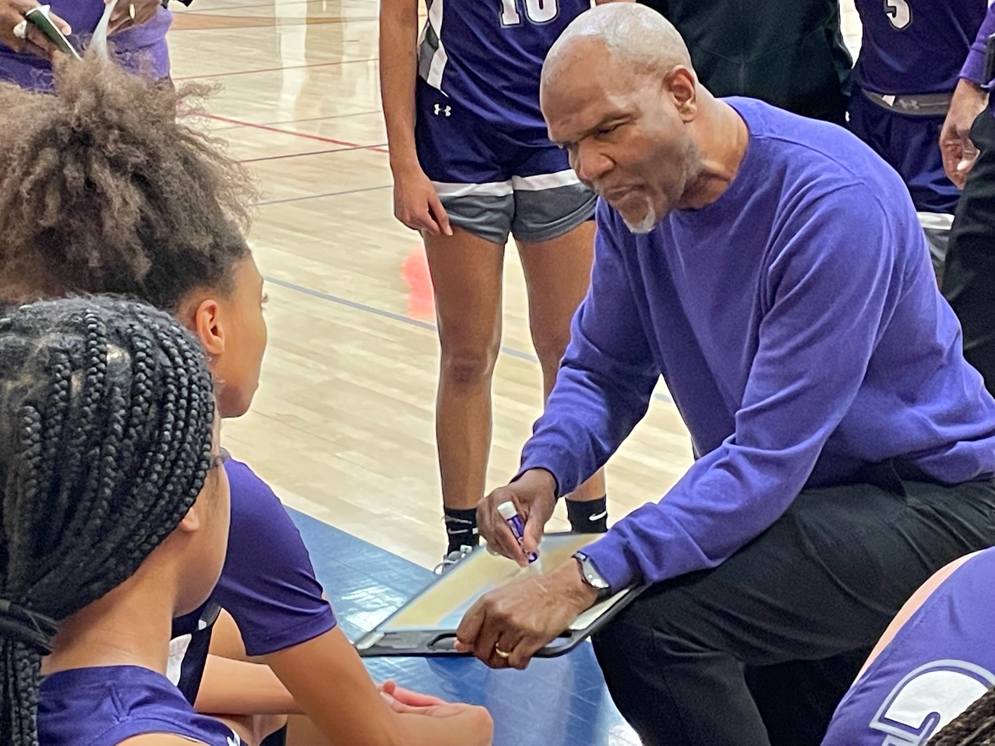 Pikesville coach Mike Dukes gives his team a few points during a timeout in Monday night's Class 1A regional semifinal victory over Francis Scott Key. The Panthers advanced with a 52-46 victory and face a rematch with Loch Raven on the road in Wednesday night's regional final. The third-seeded Panthers dealt top-seed Loch Raven its only loss of the season three weeks ago.