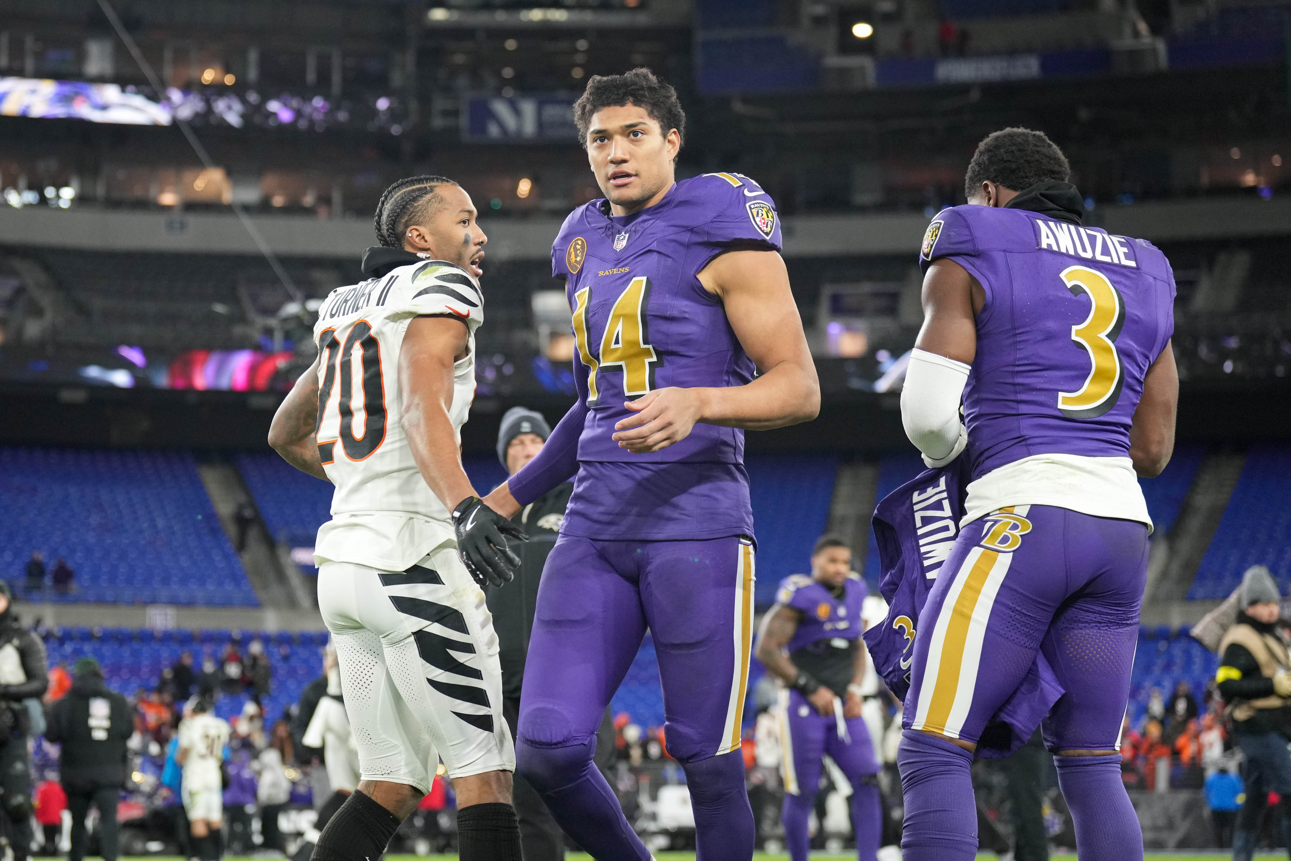 Safety Kyle Hamilton leaves the field Thursday night after the Ravens lost 32-14 to the Bengals.