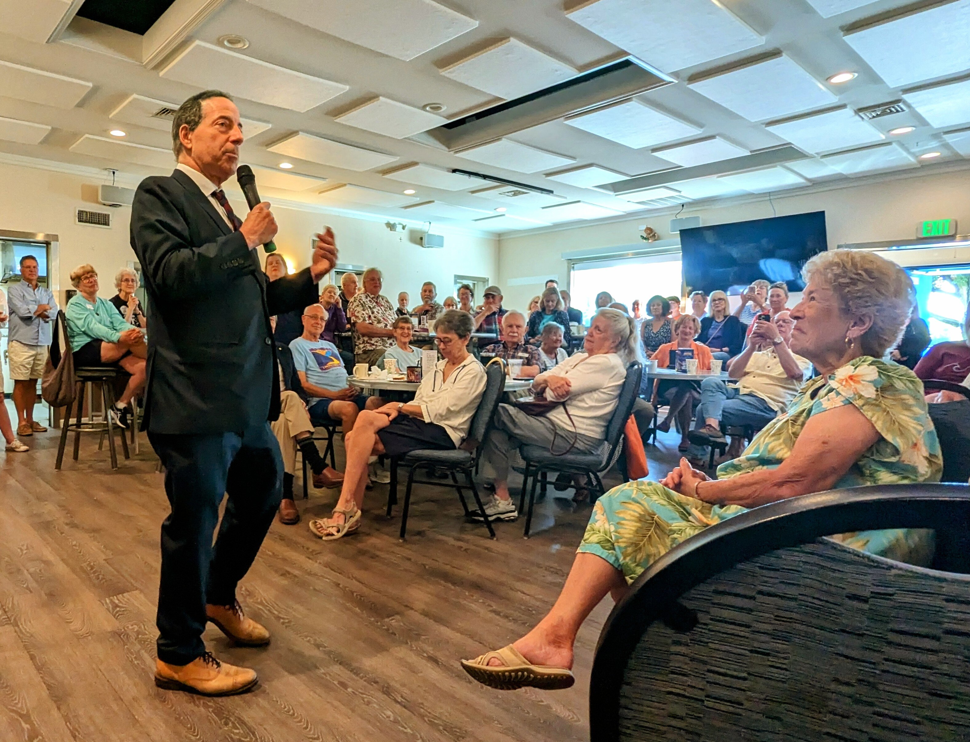 U.S. Rep. Jamie Rasking speaks to an appreciative crowd of Democrats Friday morning in Annapolis.