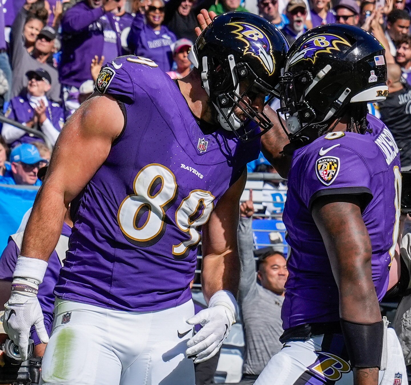Ravens tight end Mark Andrews (left) has caught a team-leading six touchdown passes from Lamar Jackson this season.