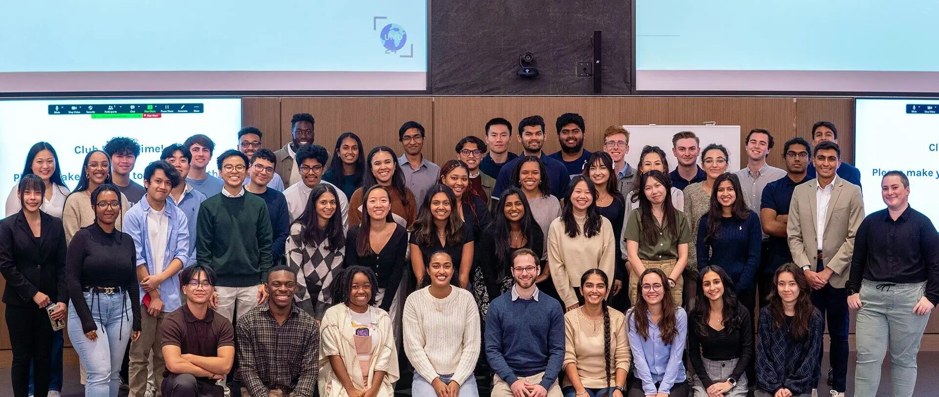 A student group, Hack4Impact-UMD, has built custom websites and software for philanthropic organizations since 2020. Members pose for a group picture.
