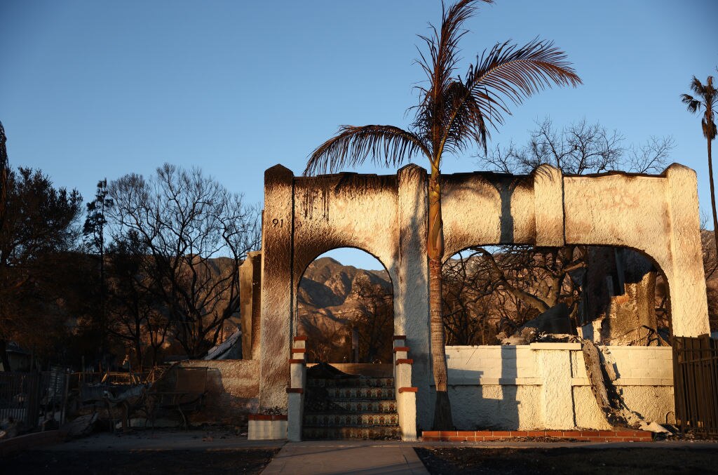 A burned home in Altadena, California, on Tuesday, due to the Eaton fire.