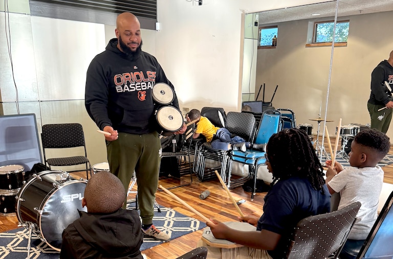 Instructor Raymond Spence has been teaching the drumming class at Jubilee Arts in West Baltimore for the past 3 years.