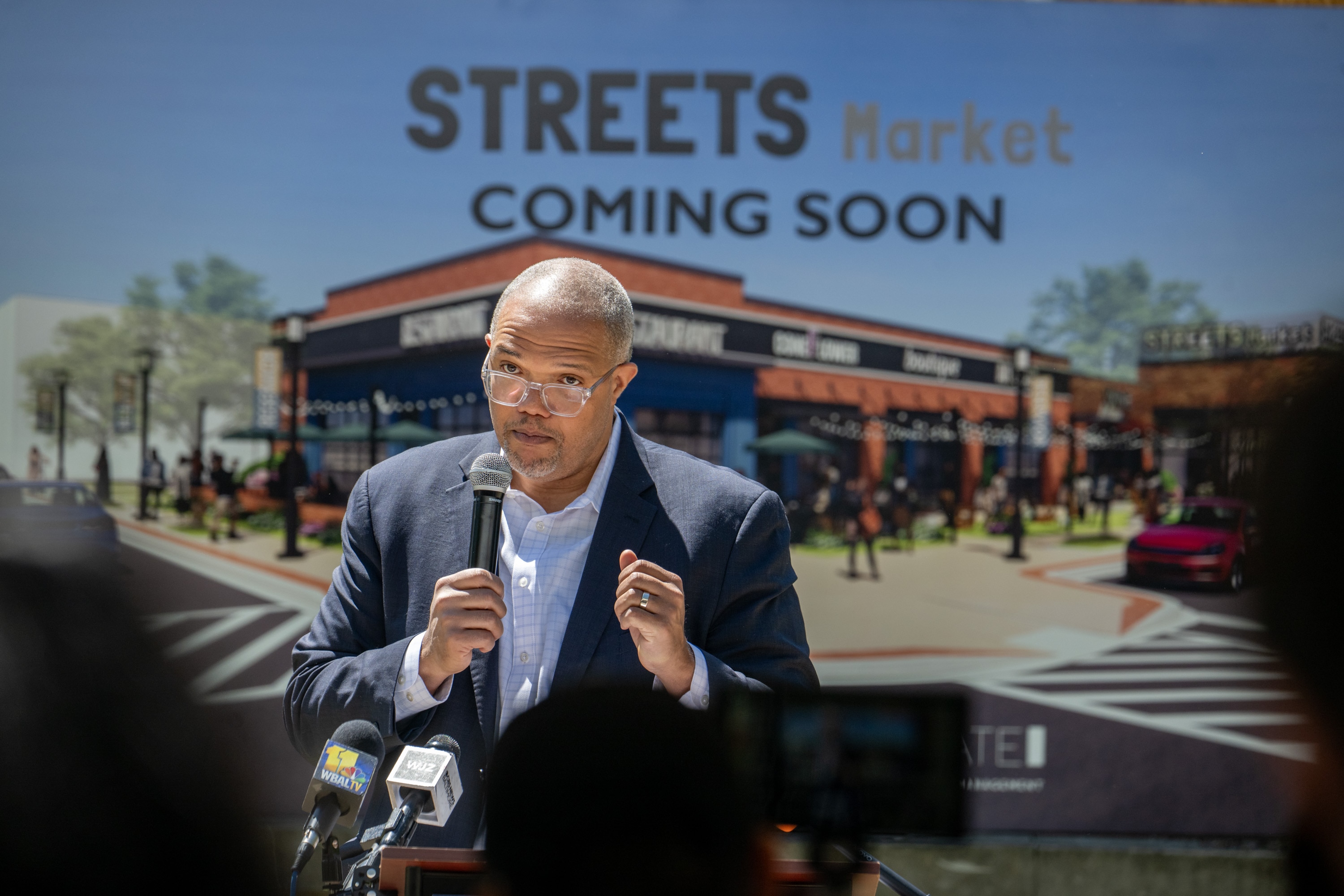 Developer David Bramble at a press conference announcing a Streets Market coming to the new Reservoir Square.