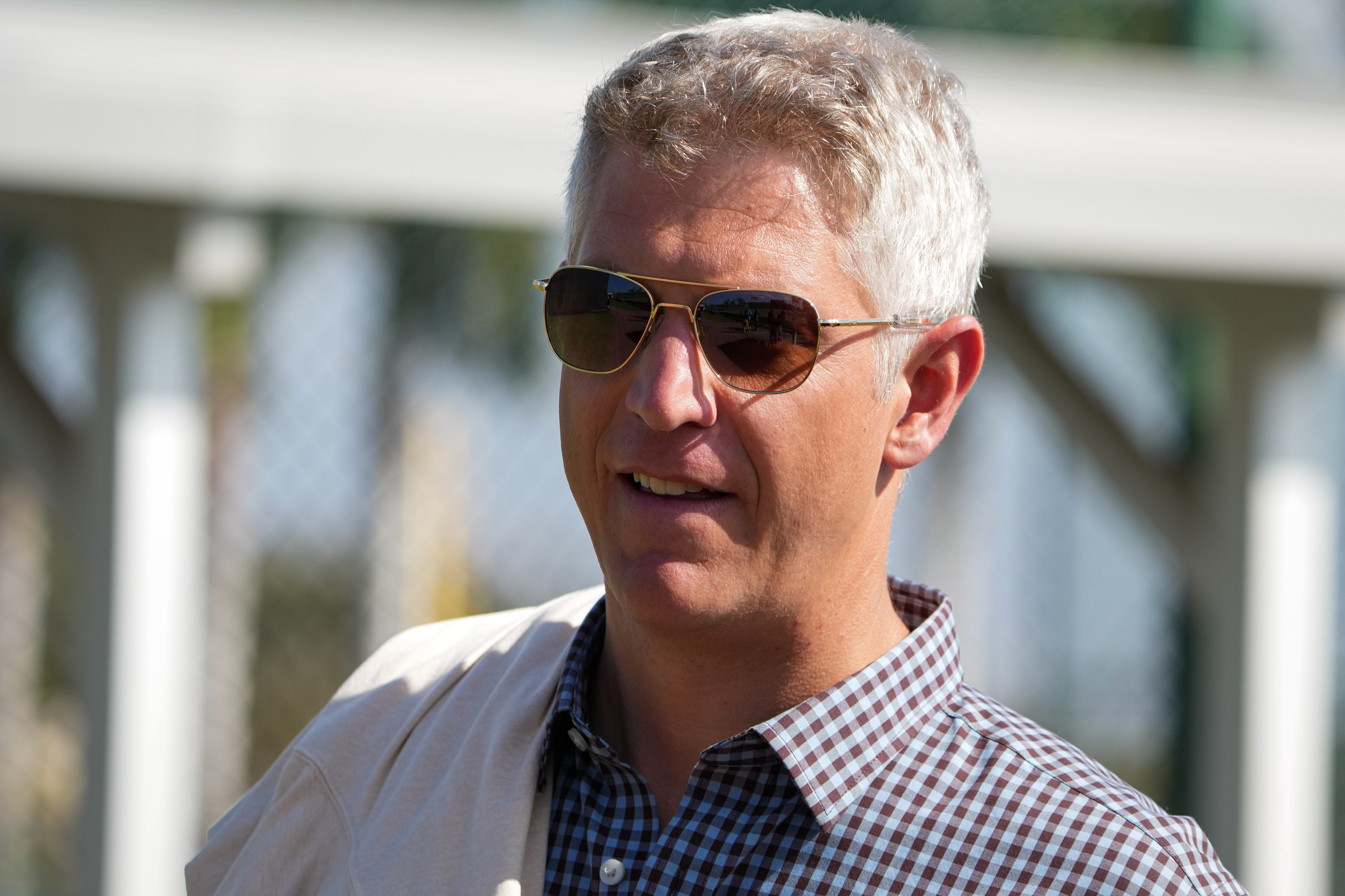 Orioles General Manager Mike Elias walks to a different field during practice at Ed Smith Stadium in Sarasota on 2/24/23. The Baltimore Orioles’ Spring Training session runs from mid-February through the end of March.