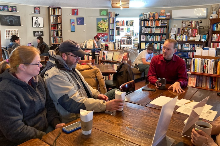 Chuck Borges speaks with voters at a “Coffee with Chuck” campaign event in Lexington Park, Maryland, on Feb 7th.
