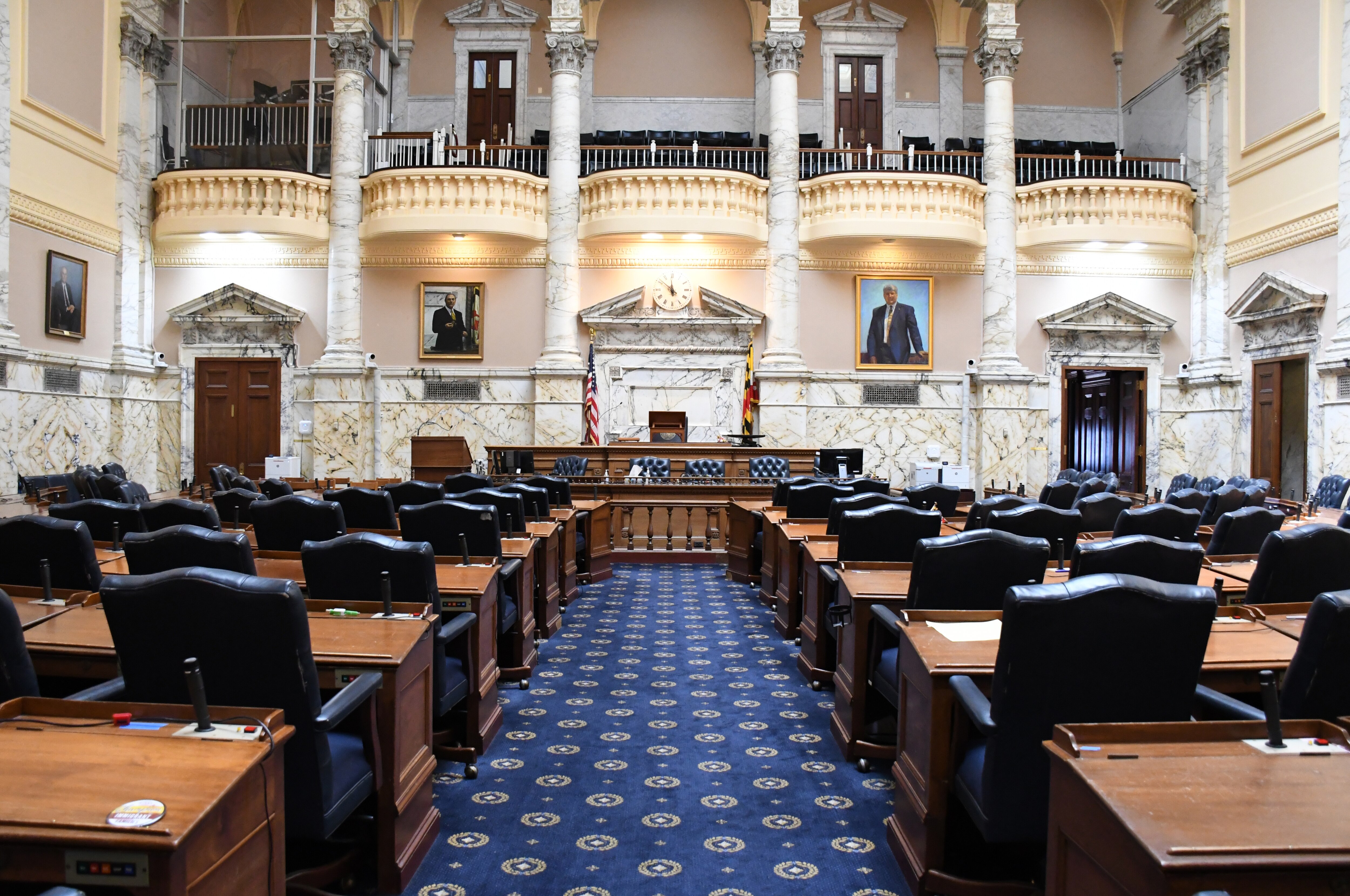 The Maryland House of Delegates chamber is in a part of the State House built between 1902 and 1906.