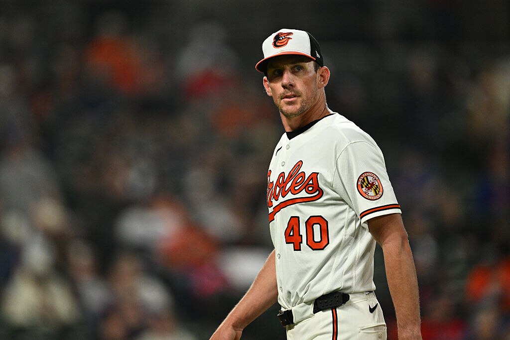 Orioles starter Chris Bassitt walks to the dugout after being replaced in the fifth inning against the Texas Rangers on March 30.
