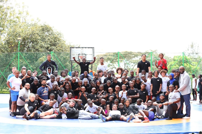 Members of Beat the Streets Baltimore pose for a group photo at the United States International University of Africa in Nairobi, Kenya, in 2023.