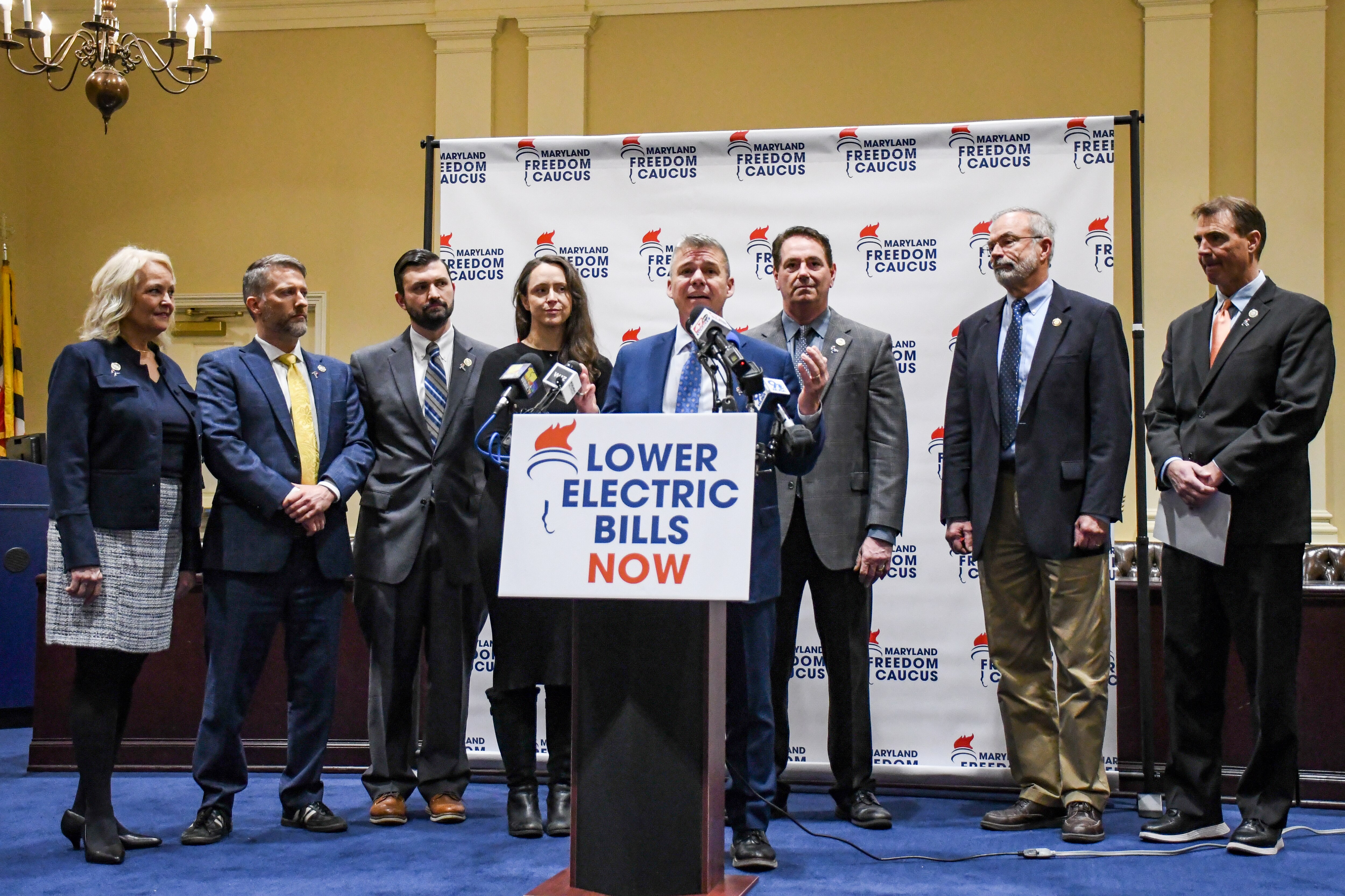 Members of the Maryland Freedom Caucus hold a press conference in Annapolis to discuss their proposed energy legislation on Thursday, Feb. 13, 2025.