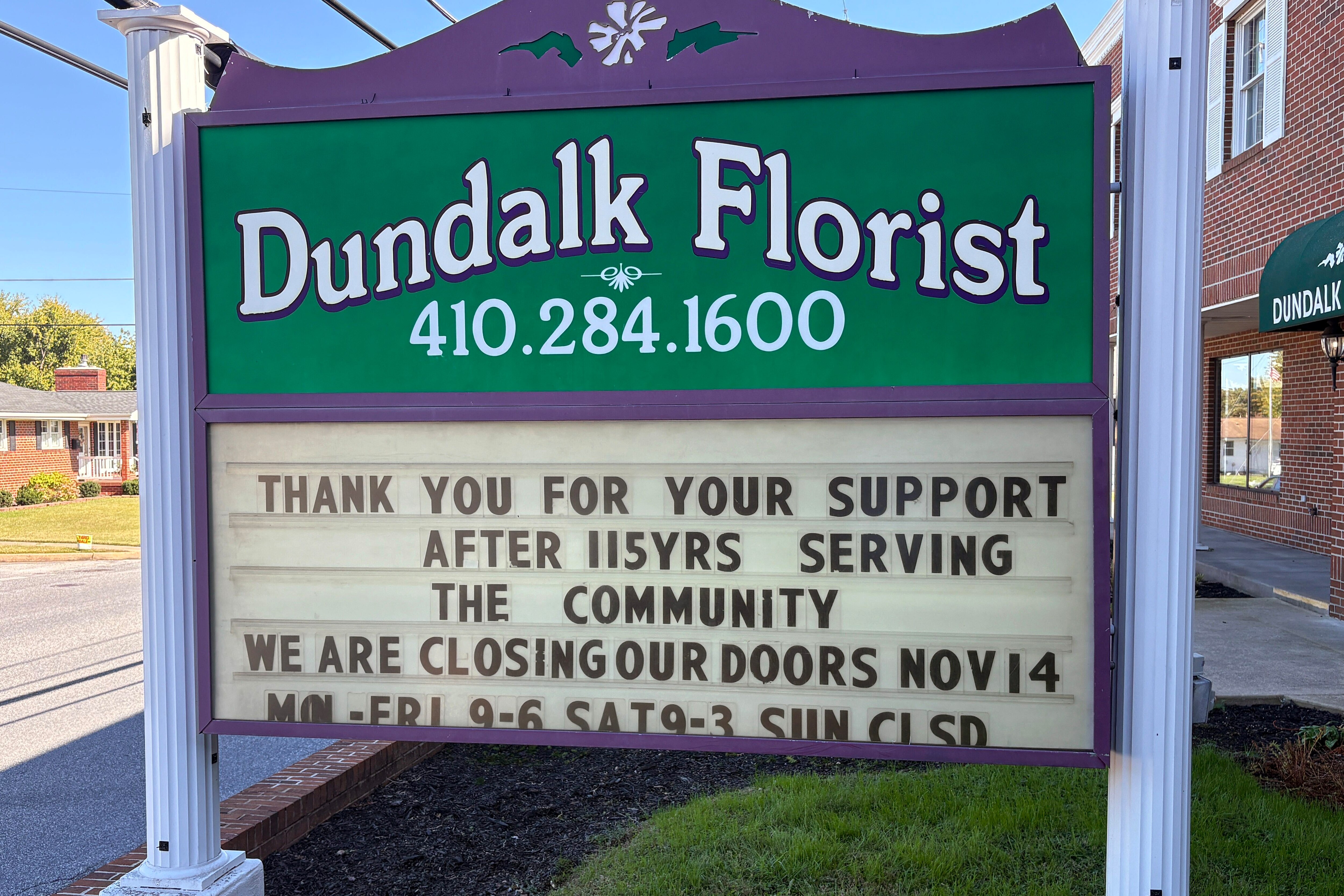 SATURDAY, OCTOBER 24, 2026 - Dundalk Florist is going to close its doors on Nov. 14 after over 100 years, it announced on Friday afternoon.