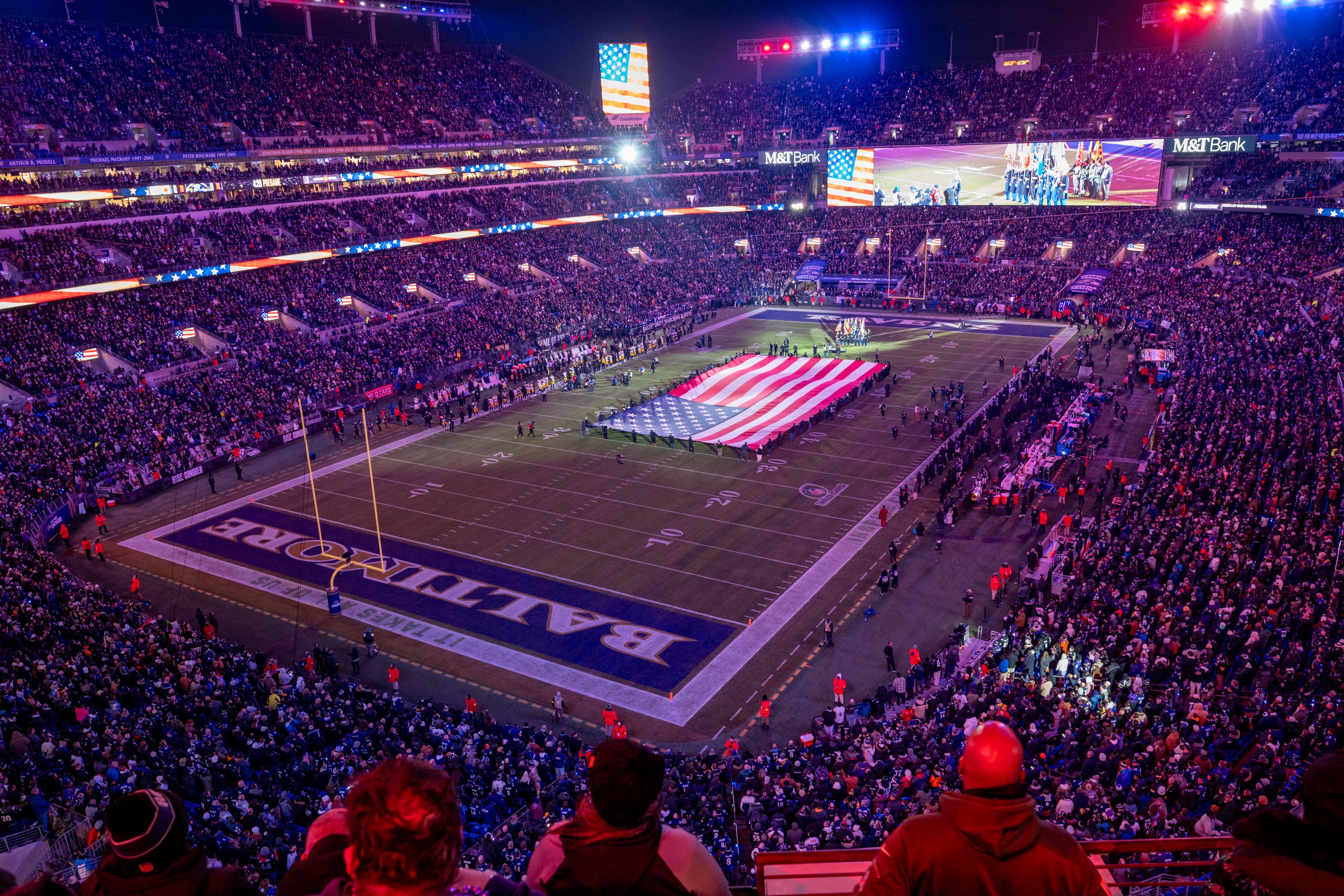 Pregame festivities on Jan. 11 as the Ravens hosted the Pittsburgh Steelers in the AFC playoffs.