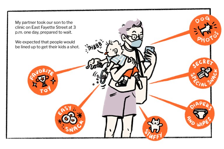 My partner took our son to the TIKE clinic on E Fayette Street, prepared to wait.