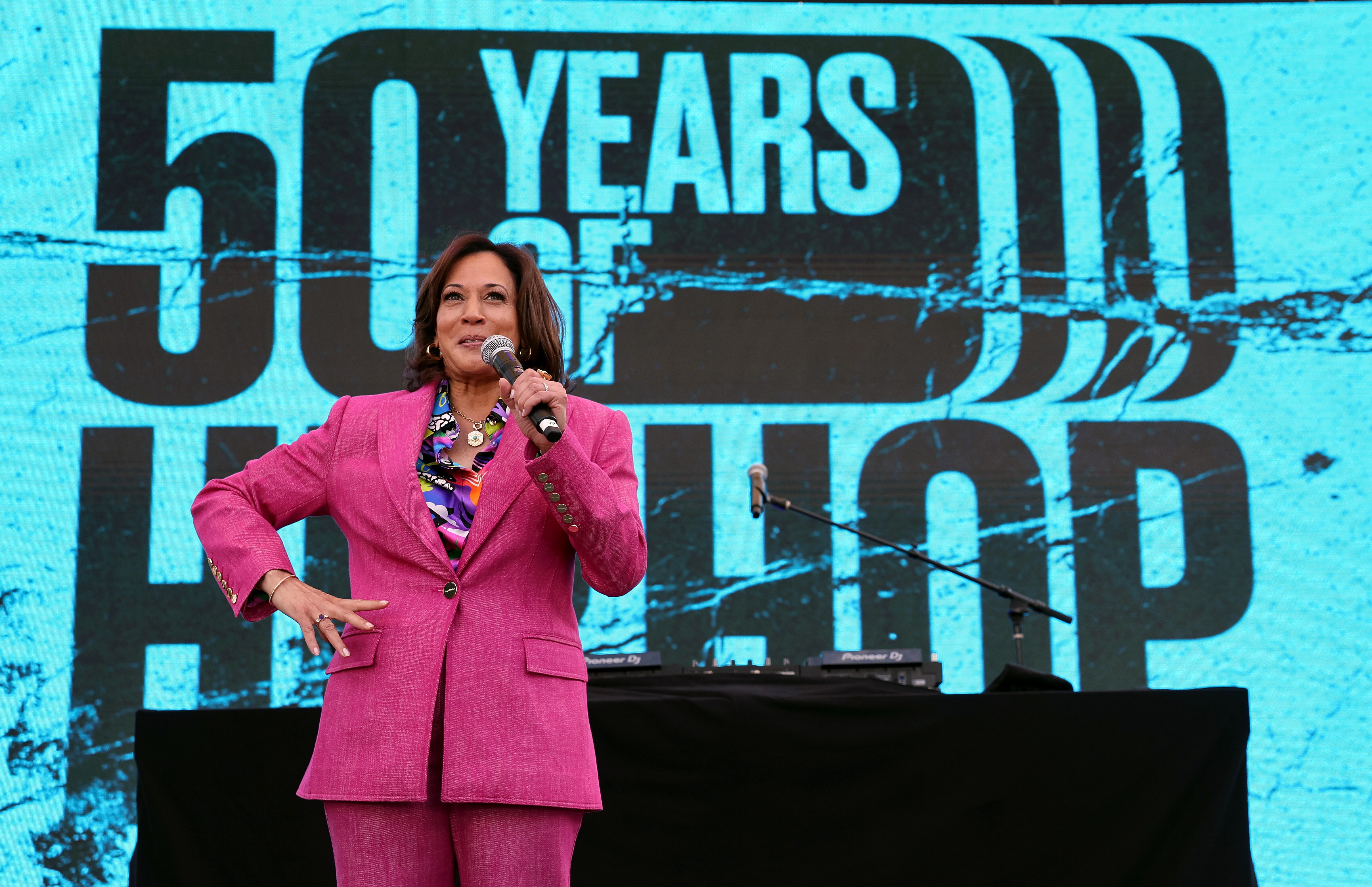 Vice President Kamala Harris hosts a 50th anniversary of hip-hop celebration at her home in Washington, D.C., on Sept. 9. A video of her dancing at the event went viral.