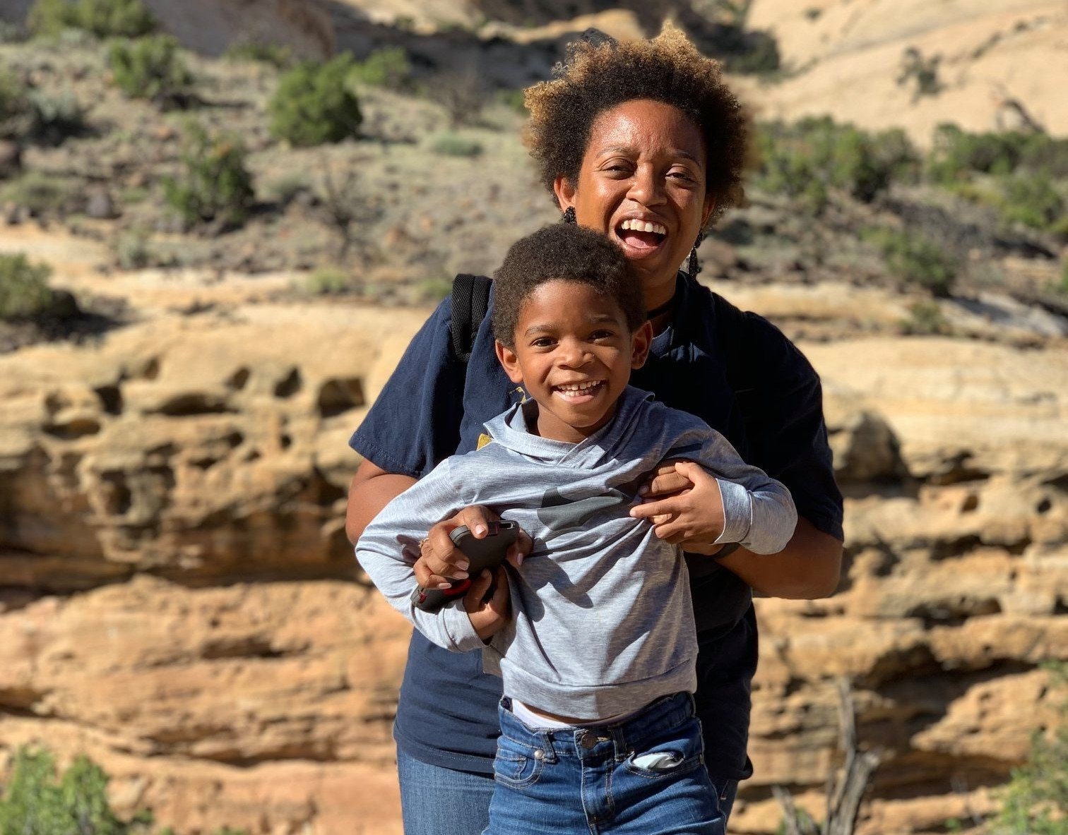 Leslie Gray Streeter and her son, Brooks, in 2019 at the Capitol Reef National Park in Utah.