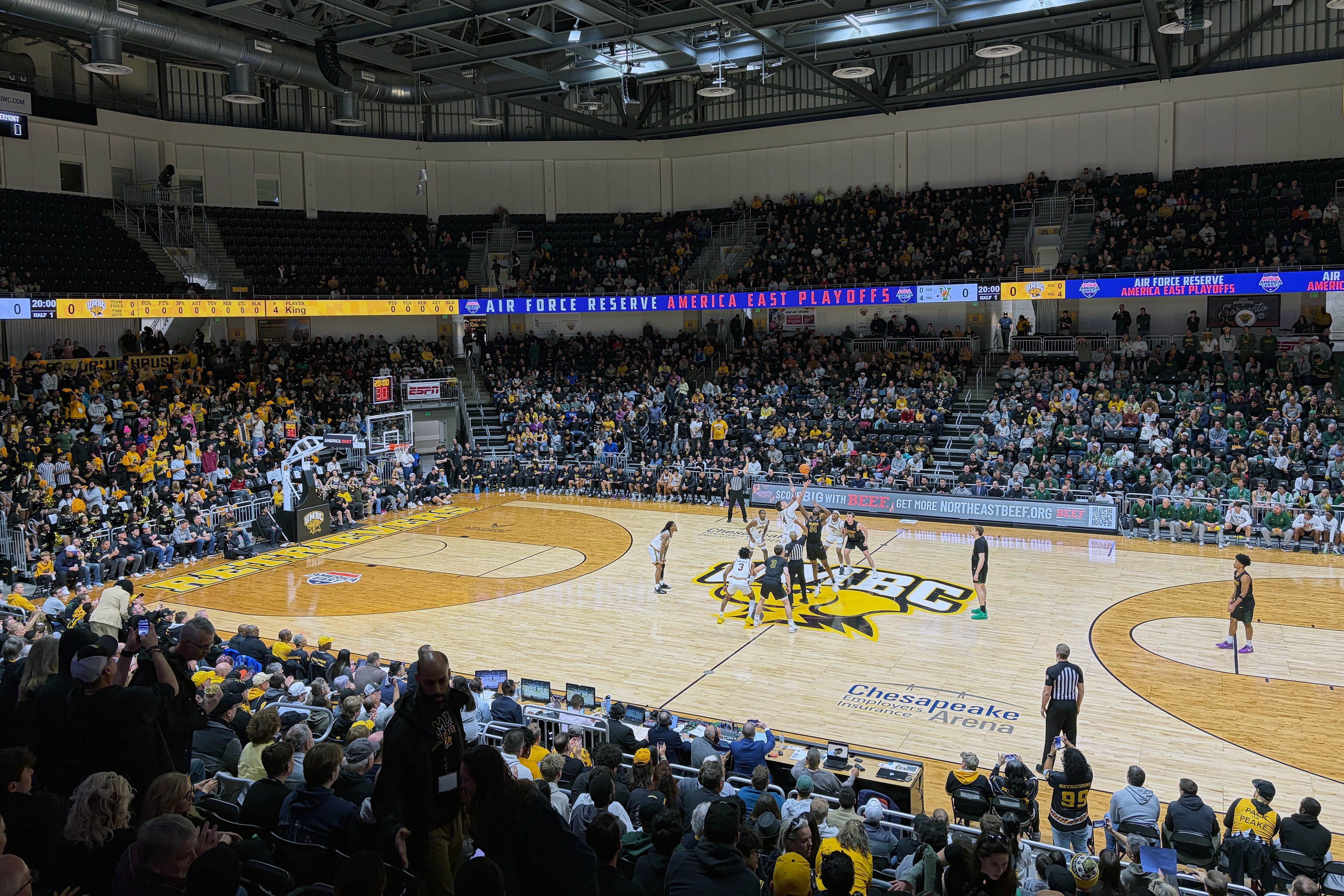 MARCH 14, 2026 - The UMBC Retrievers and the Vermont Catamounts play for the America East Championship on Saturday at the Chesapeake Employers Insurance Arena, a multi-purpose facility that opened in 2018 on the UMBC campus in Baltimore County.