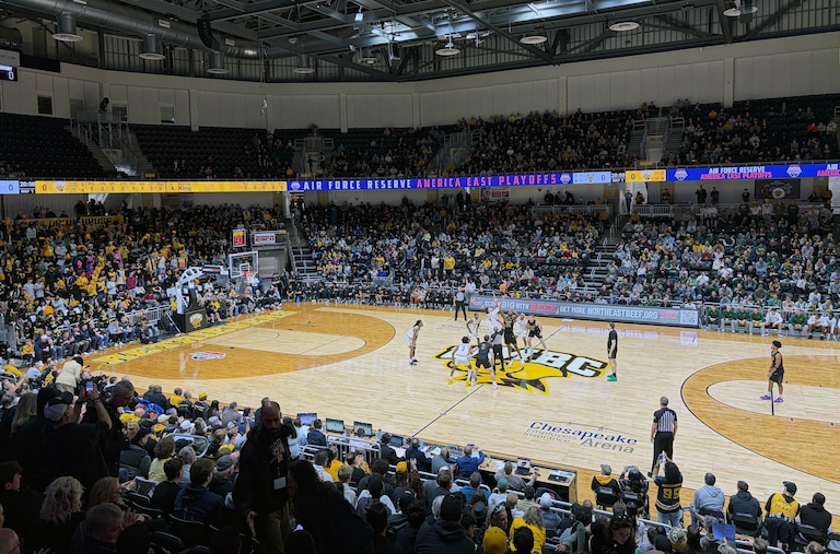 MARCH 14, 2026 - The UMBC Retrievers and the Vermont Catamounts play for the America East Championship on Saturday at the Chesapeake Employers Insurance Arena, a multi-purpose facility that opened in 2018 on the UMBC campus in Baltimore County.