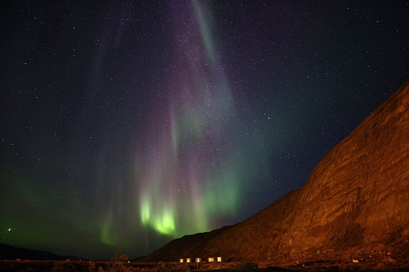 The Northern Lights, also known as the Aurora Borealis, are visible on September 10, 2021 in Kangerlussuaq, Greenland.
