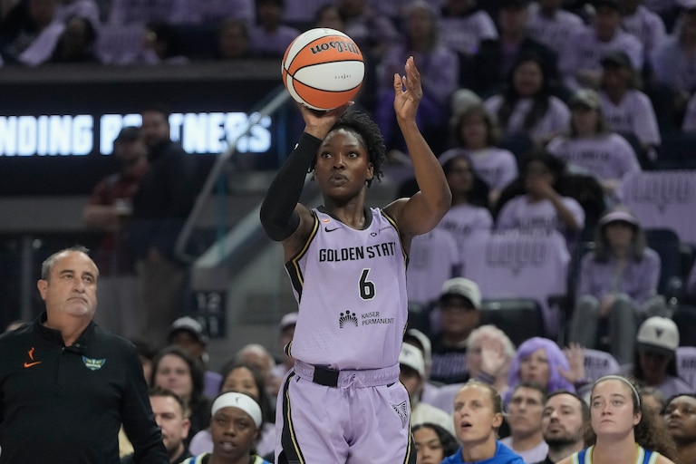 Golden State Valkyries guard-forward Kaila Charles (6) during Game 3 of a WNBA basketball first-round playoff series against the Dallas Wings, Friday, Oct. 2, 2026, in San Francisco. (AP Photo/Jeff Chiu)