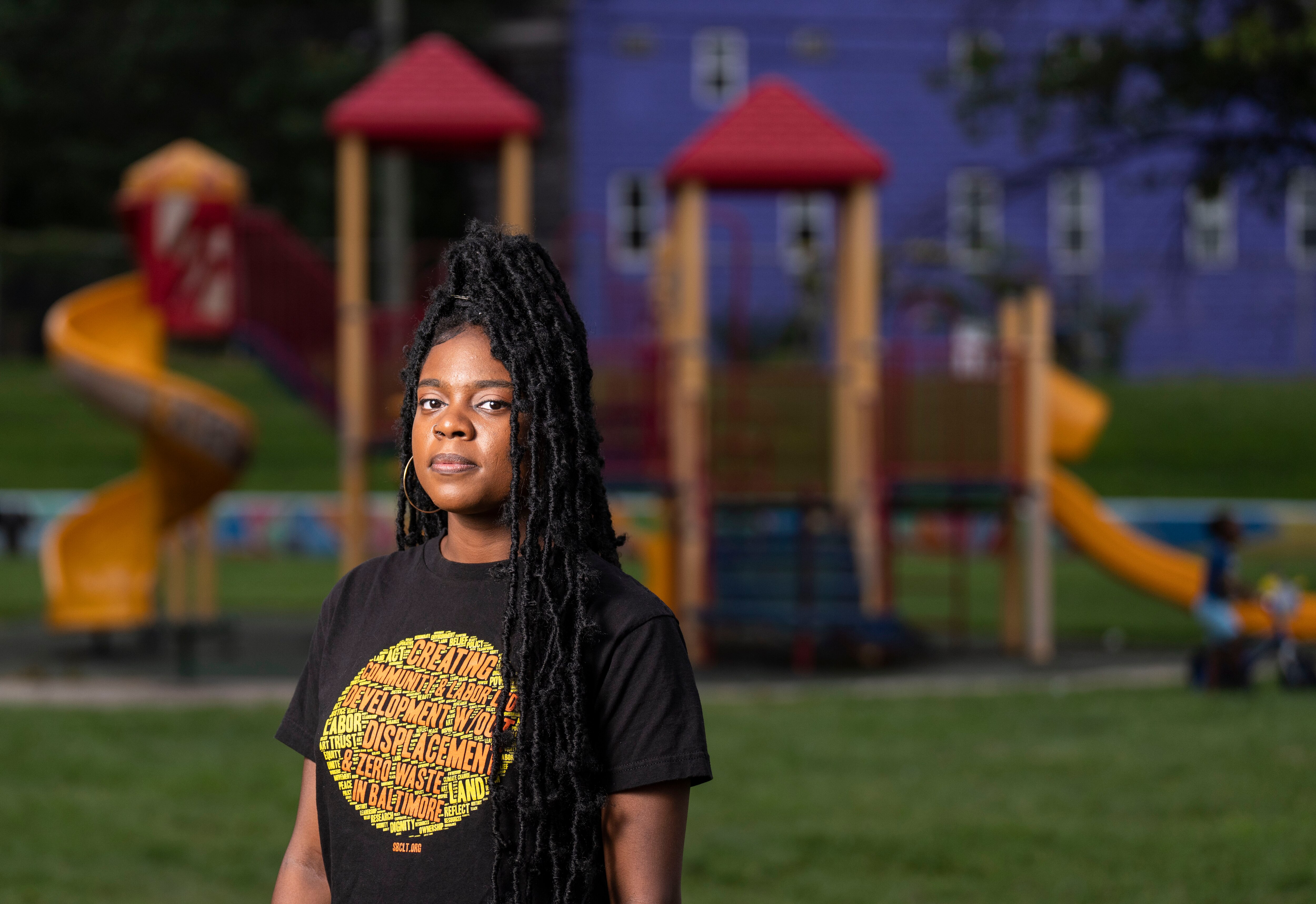 Shashawnda Campbell poses for a portrait behind Curtis Bay Recreation Center, in Baltimore.