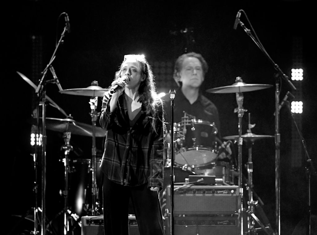 INGLEWOOD, CALIFORNIA - JANUARY 16: (EDITORS NOTE: Image has been digitally converted to black and white.) Fiona Apple and Matt Chamberlain perform at I Am The Highway: A Tribute to Chris Cornell at the Forum on January 16, 2019 in Inglewood, California.