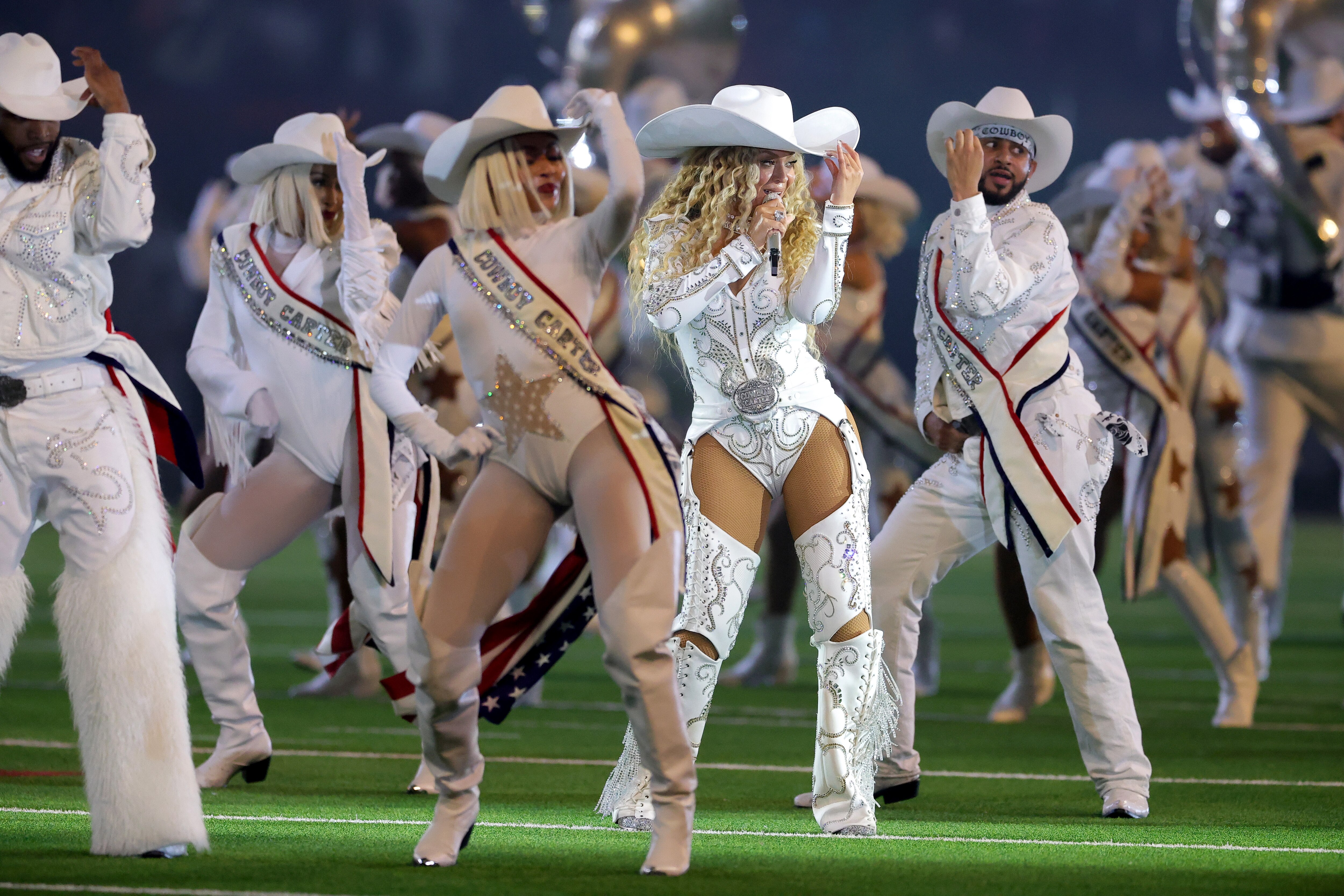 Beyoncé performed during the halftime show for the game between the Ravens and the Houston Texans at NRG Stadium in Houston.