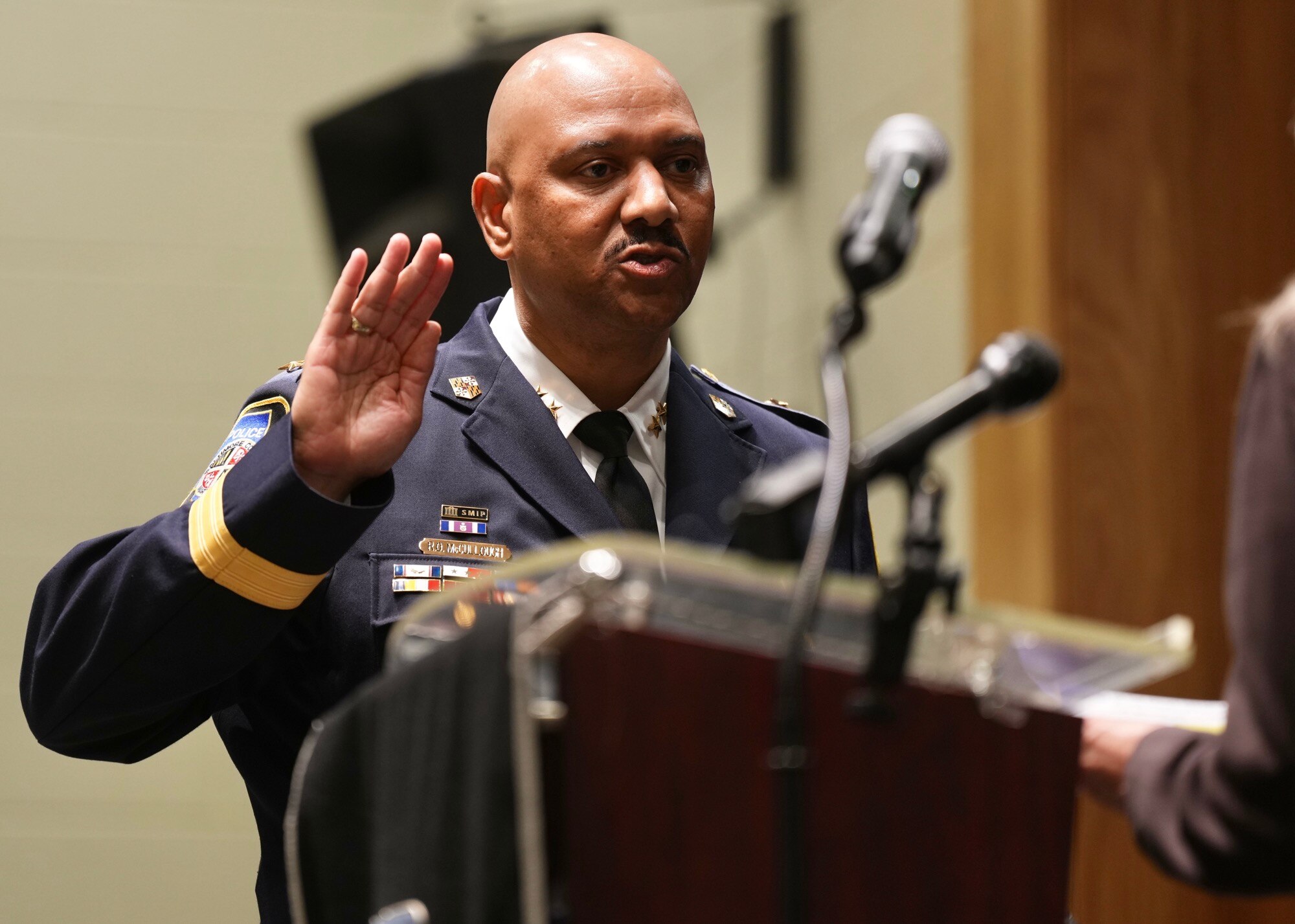 Robert McCullough is sworn in as the first Black police chief of Baltimore County on April 18, 2023
