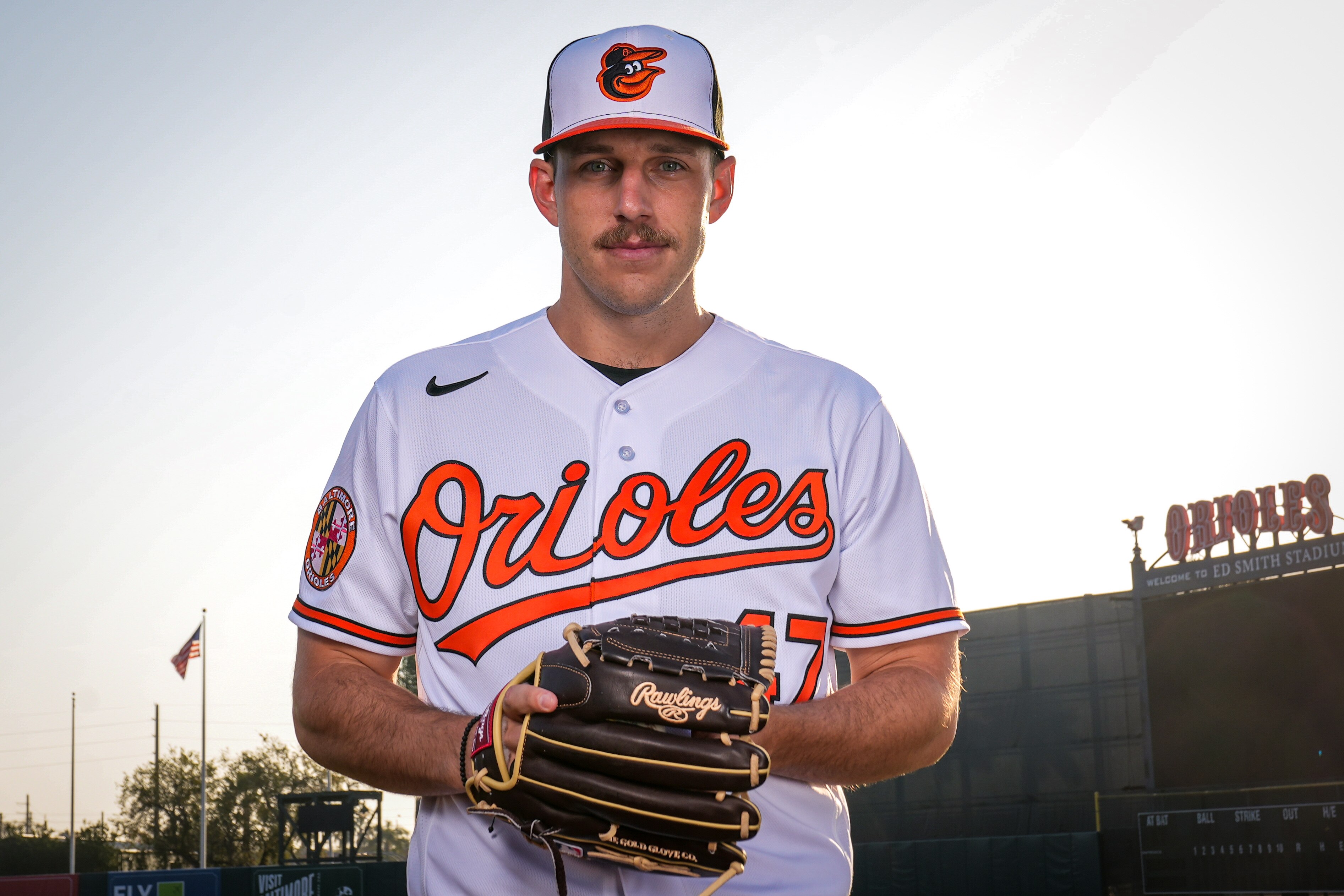 John Means (47) poses for a portrait during Photo Day at Ed Smith Stadium in Sarasota on 2/23/23. The Baltimore Orioles’ Spring Training session runs from mid-February through the end of March.