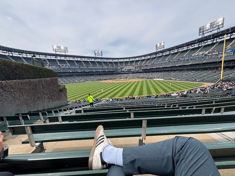 Checking out the view from the outfield at Rate Field in Chicago.