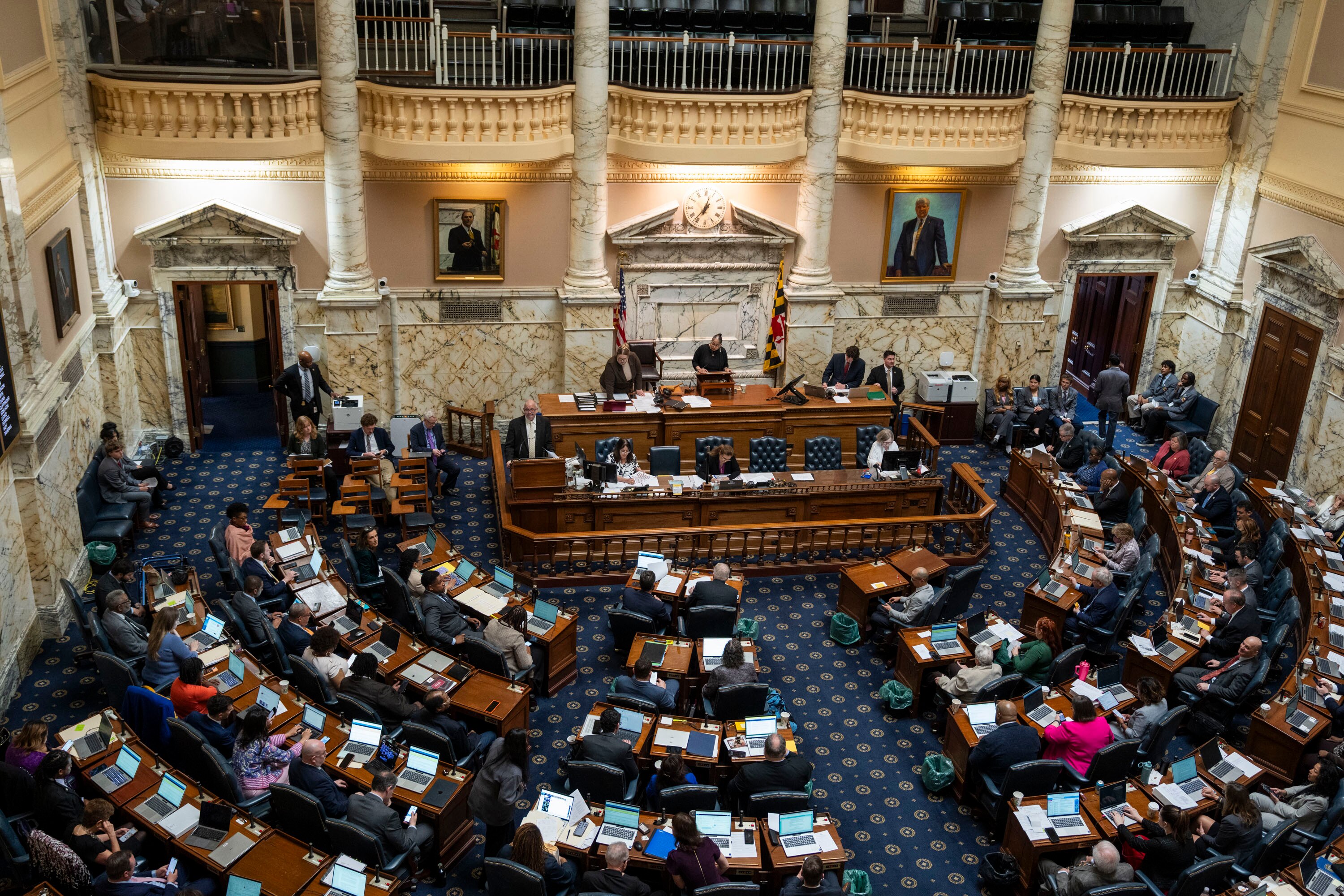 A bird’s-eye view of the House chamber at the Maryland State House in Annapolis.
