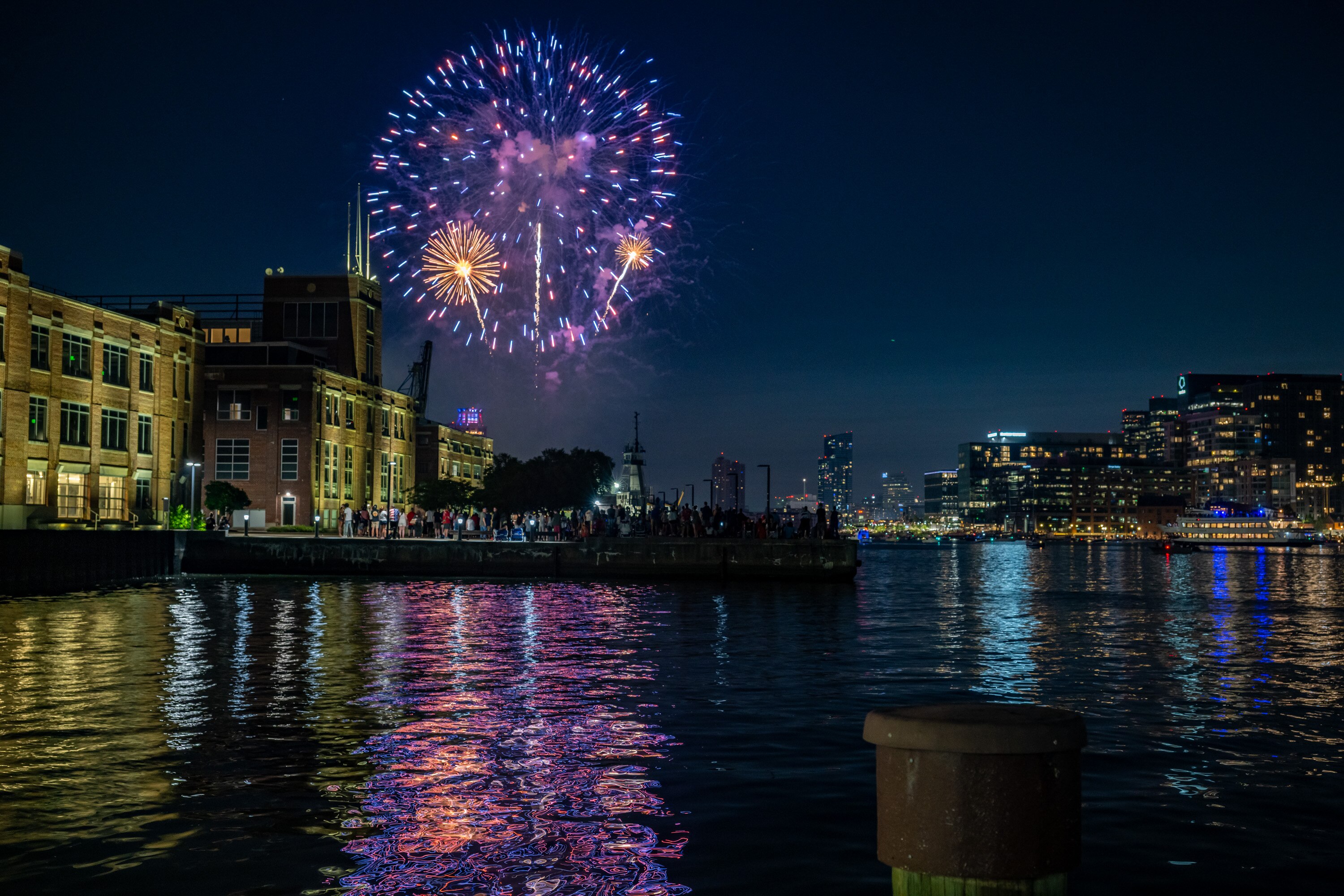 Fireworks light up Baltimore’s Inner Harbor on July 4th, 2025.