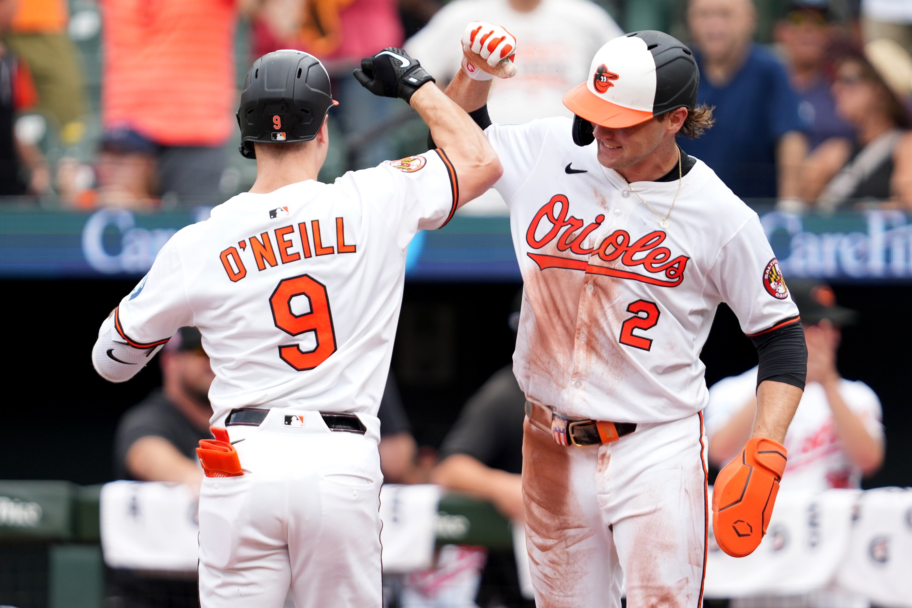 Tyler O'Neill drove home Gunnar Henderson with his home run in the third inning Sunday at Camden Yards.