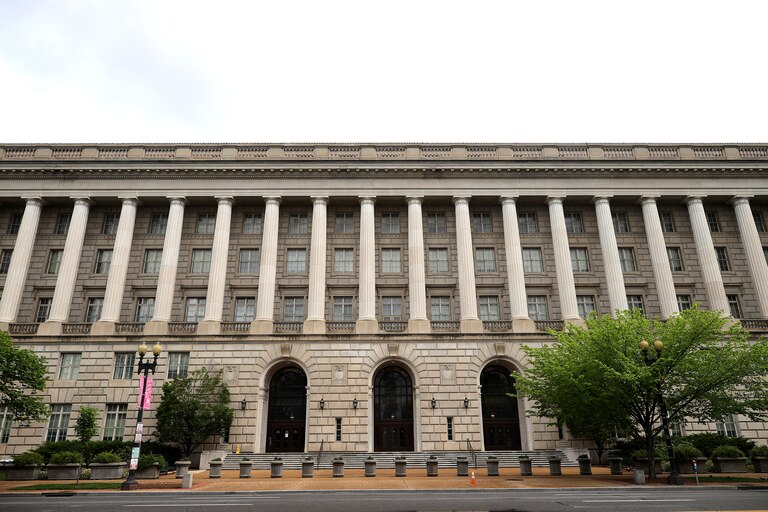 WASHINGTON, DC - APRIL 27: The Internal Revenue Service headquarters building appeared to be mostly empty April 27, 2020 in the Federal Triangle section of Washington, DC.