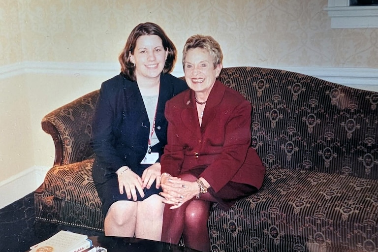 Paula Hollinger, right, with former aide Lisa Nissley.