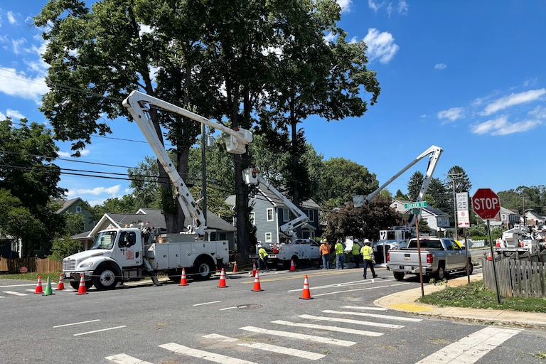SATURDAY, JUNE 13, 2026 - Work crews repair power lines on Saturday in West Annapolis at the corner of Melvin Avenue and Tucker Street.