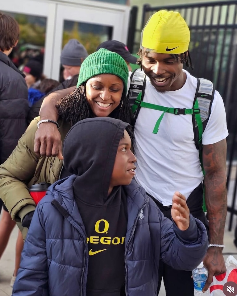 Khyree Jackson, right, with his mother, Ebbony Jackson, and brother, Kolston. Khyree was killed in a July 2024 vehicle collision in Upper Marlboro months after being drafted by the Minnesota Vikings in the NFL Draft.