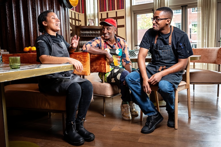 Chef Anthony & team: The Marcus DC team consists of Jones (right), pastry chef Rachel Sherriffe (left) and celebrity chef and restaurateur Marcus Samuelsson (center).
