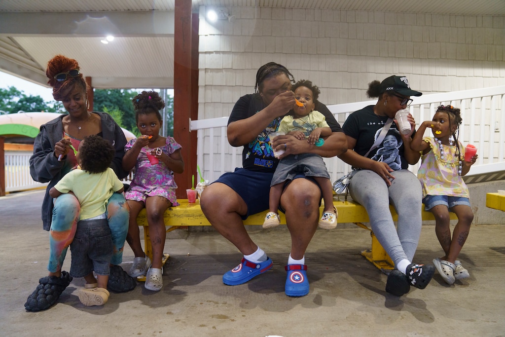The Claibornes enjoy ice cream all together at The Cow in Reistertown, Md. on July 1, 2025. The family, who is local to the area, said that it is their second time coming.