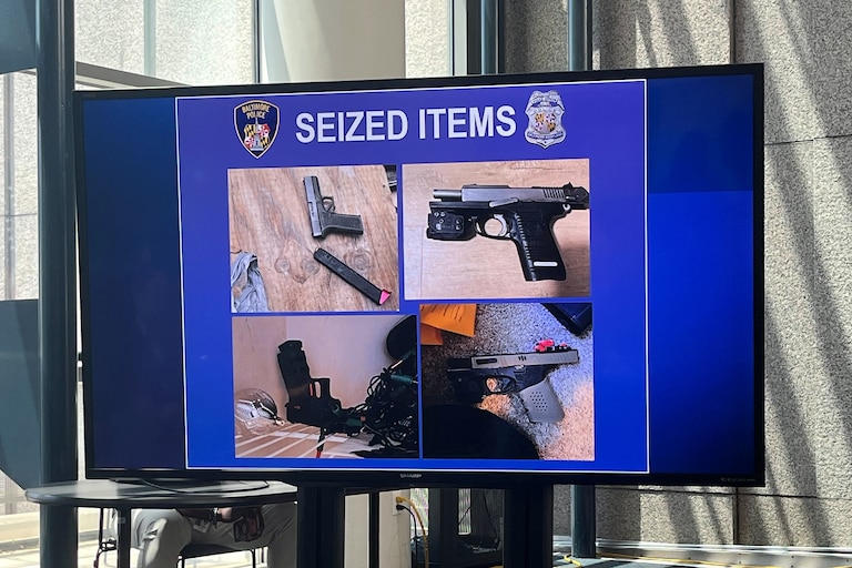 THURSDAY, JUNE 25, 2026 - Baltimore Police displayed a photo of guns police seized during the months-long investigation.