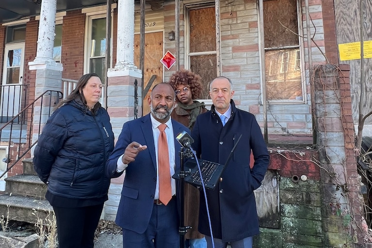 Attorney Thiru Vignarajah, center, visited East Baltimore on Dec. 11, 2025 with Turkish investor, Serkan Gökmener, right, after winning a $5 million judgment against ABC Capital's Jay Walsh over fraud claims.
