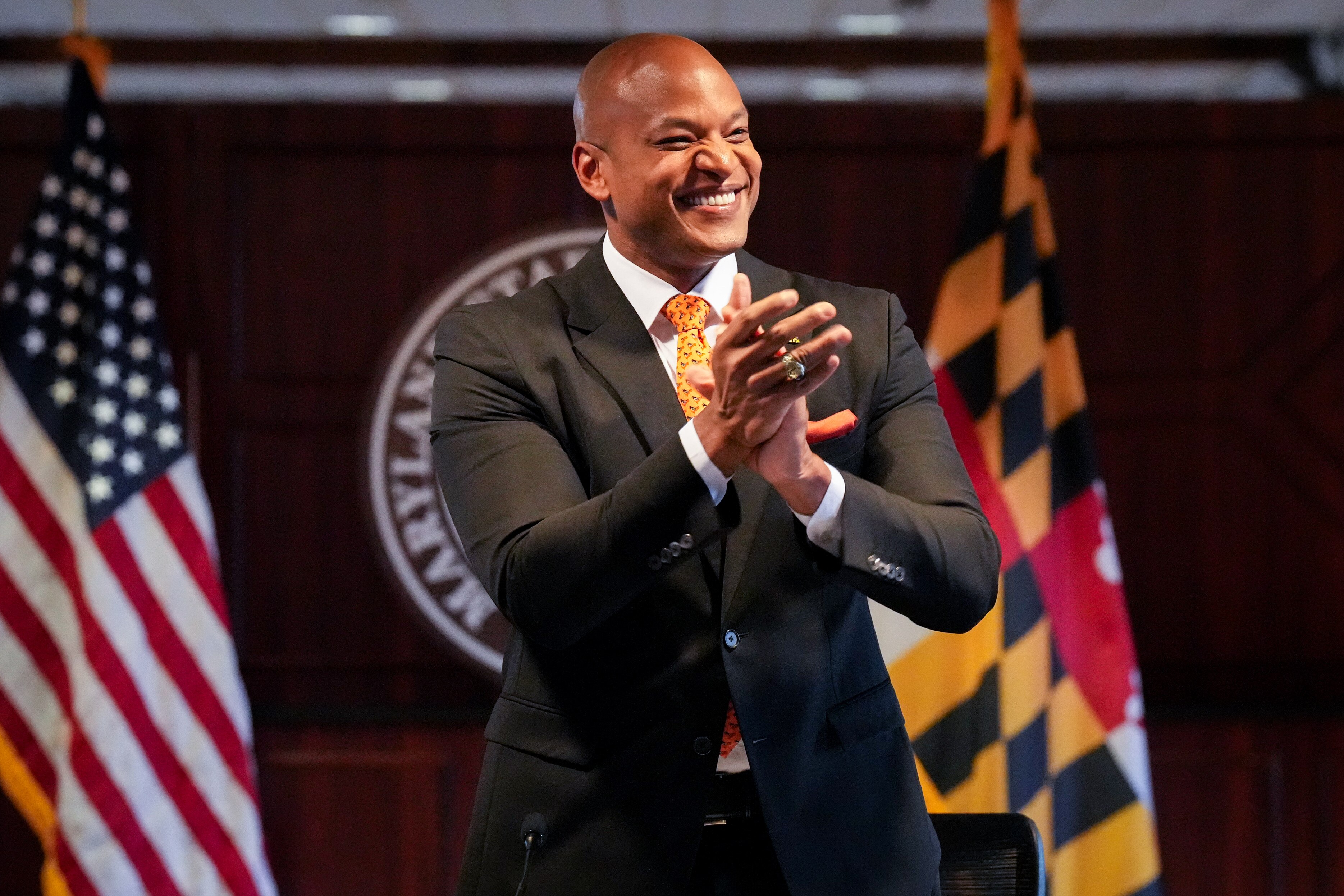 In this file photo, Gov. Wes Moore celebrated a vote to extend the Orioles’ lease at Camden Yards.