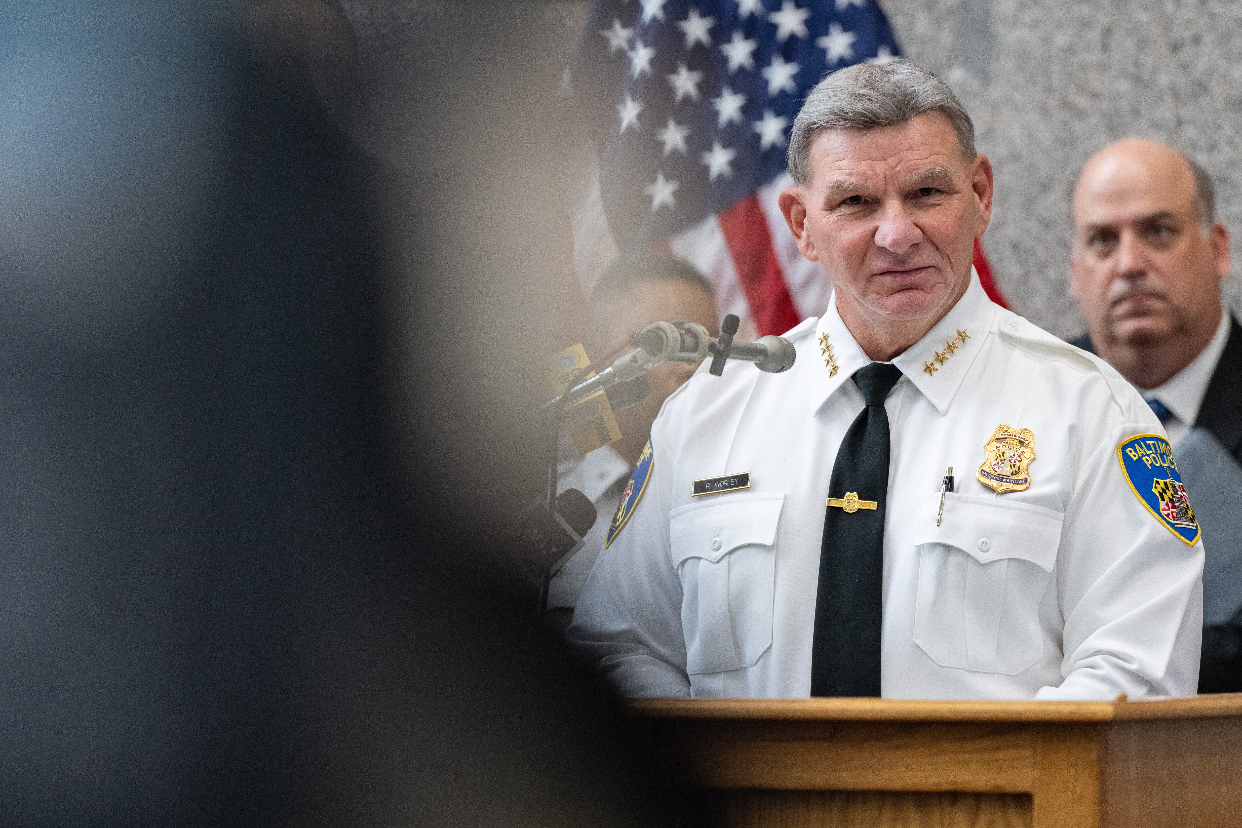 Baltimore Police Commissioner Rich Worley speaks during a press conference about the killing of Pava LaPere at BPD headquarters on Tuesday, Sept. 26, 2023. LaPere, 26, was found slain in her Mount Vernon apartment Monday morning.