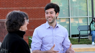District 14 House of Delegates candidate Matt Post talks to a Montgomery County voter.