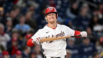 Washington Nationals right fielder Joey Wiemer reacts after striking out in the third inning.