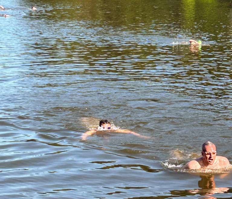 The fastest swimmers crossed the 400 yards between the Truxtun Park Boat Ramp and Amos Garrett Park in just a few minutes. It took me about 20.