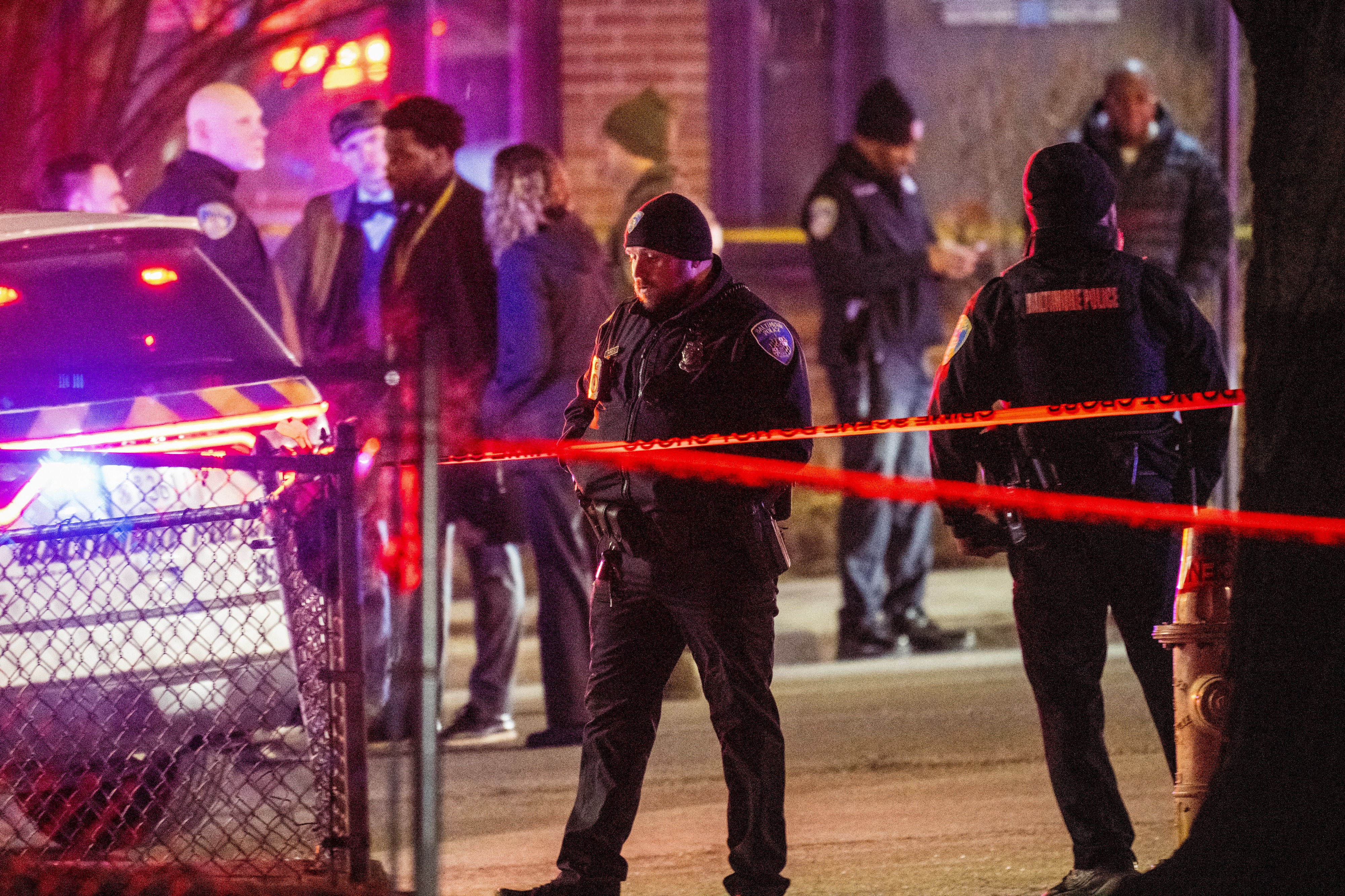 Baltimore Police at the scene of a police shooting at the 2800 block of Pelham Avenue on Tuesday.