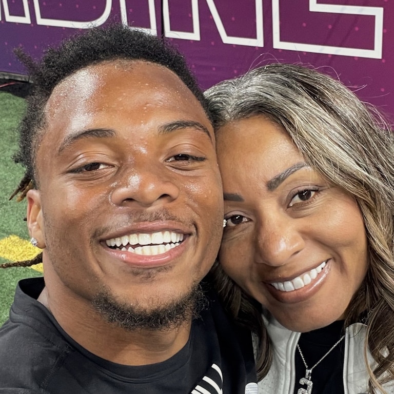 Keaton Mitchell, left, and his mother, Kandice Mitchell.
