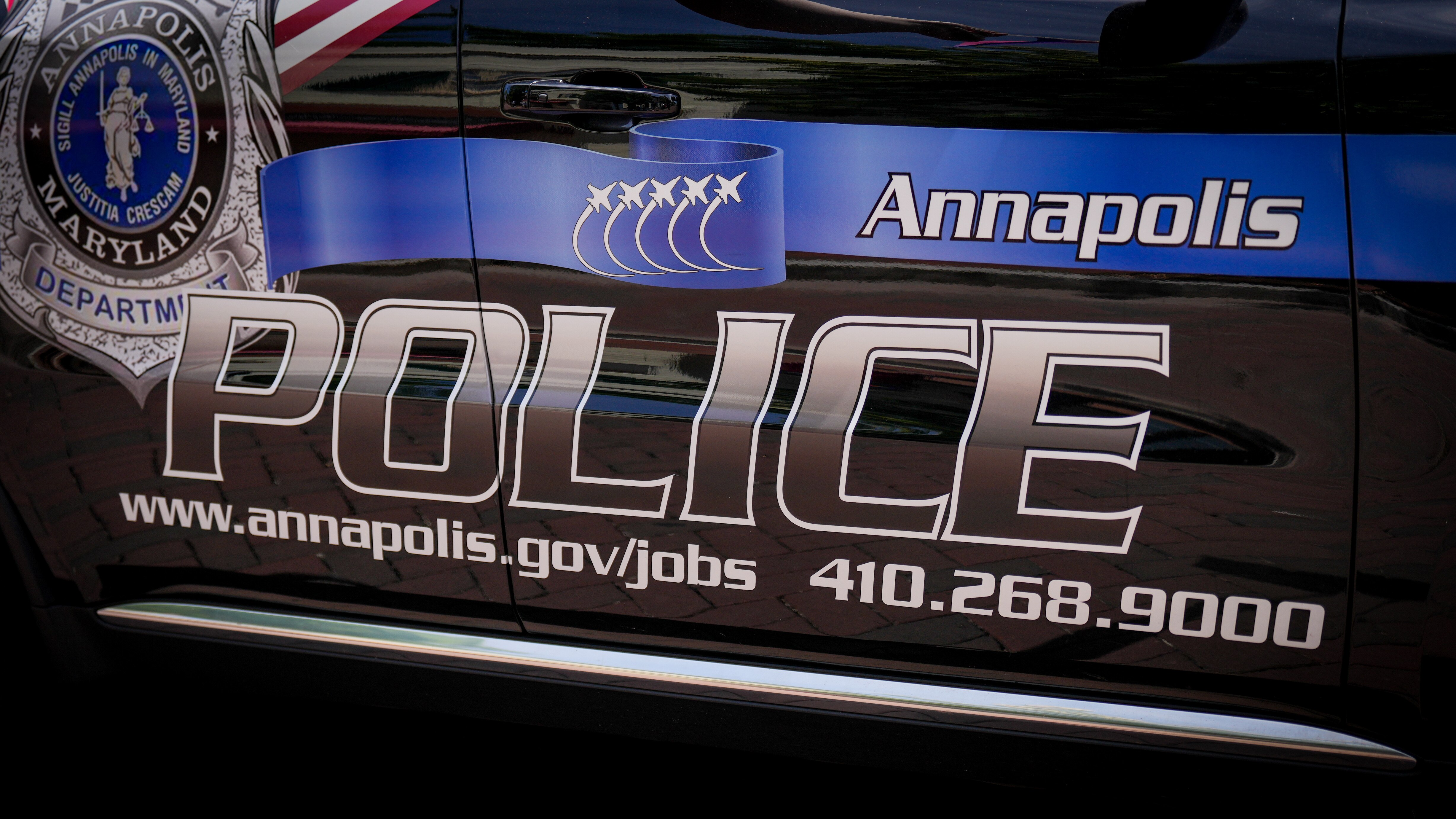 An Annapolis Police cruiser is seen on West St. during the Annapolis Pride Parade and Festival on June 1, 2024.